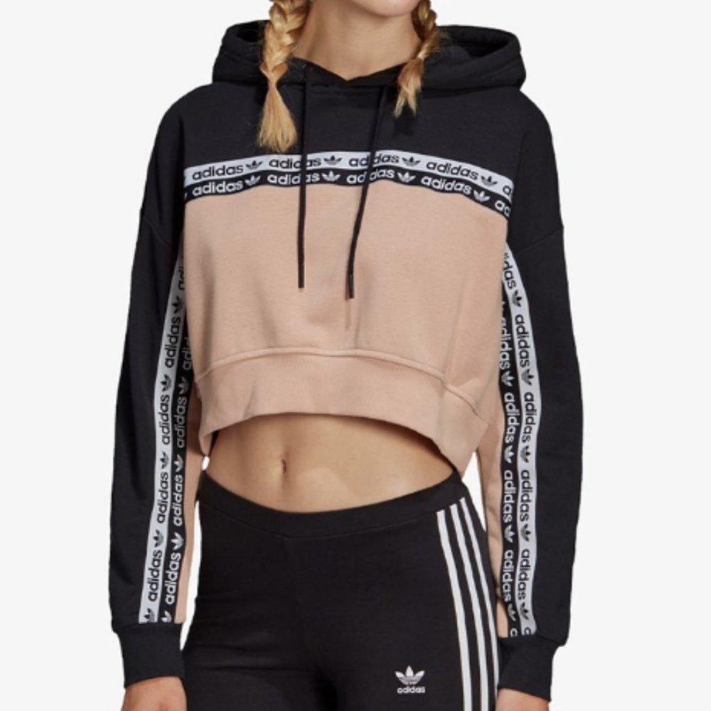 ADIDAS Originals Vocal Cropped Hoodie Ash Pearl Black Size Small